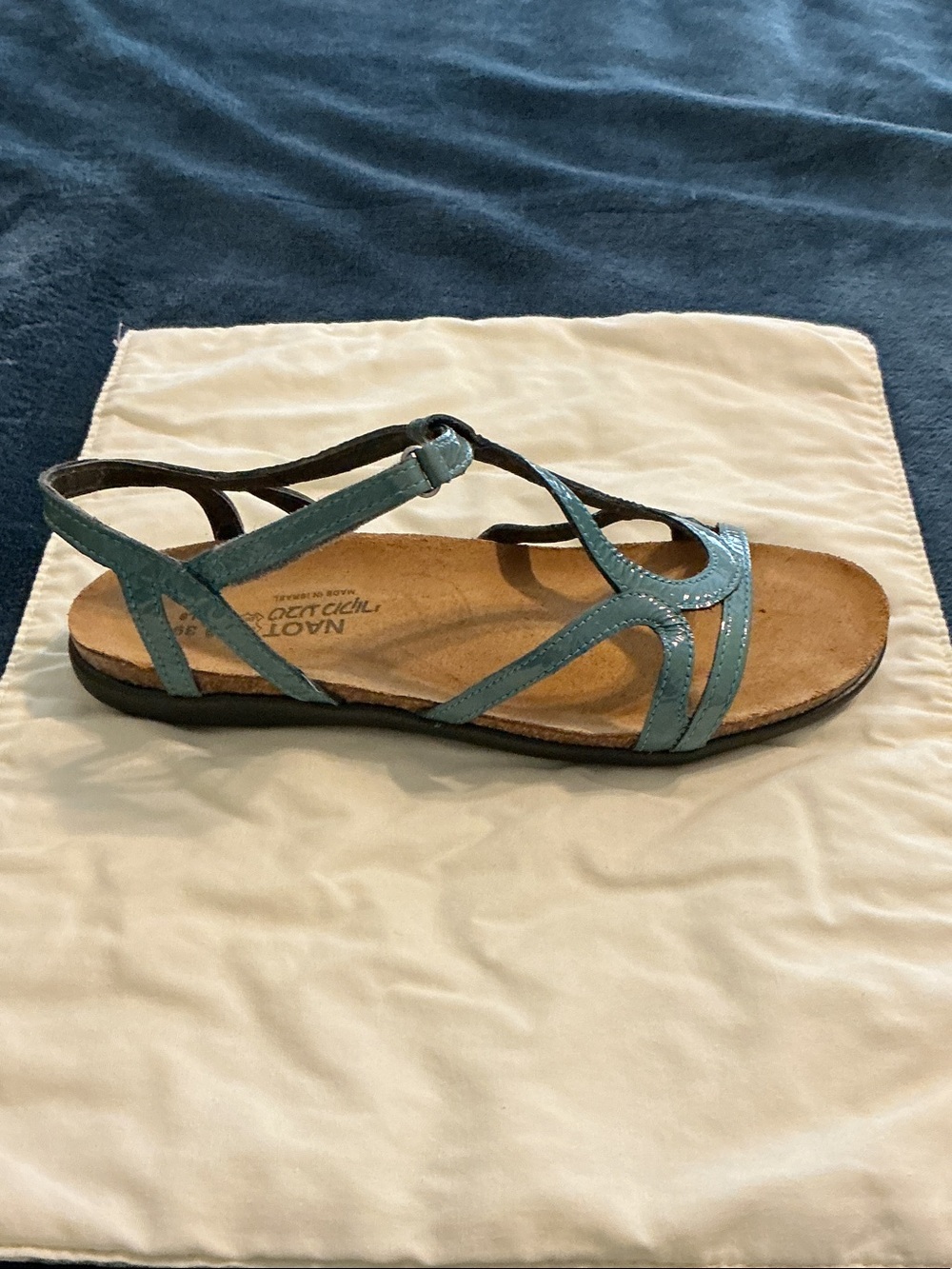 Naot Teal Strappy Leather Sandal with Ankle Strap